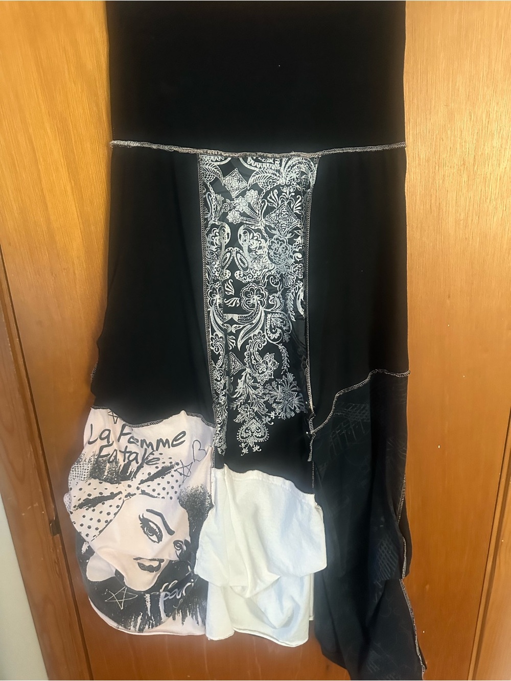 Boho Patchwork Maxi Dress S Rolling Stones Graphic Upcycled Festival Hippie - Picture 4 of 6